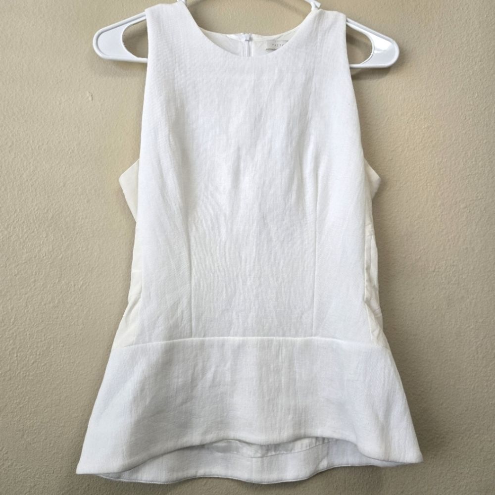 VICTORIA BECKHAM V-Neck Peplum High Low Sleeveless Cotton | Silk Top Blouse US 6